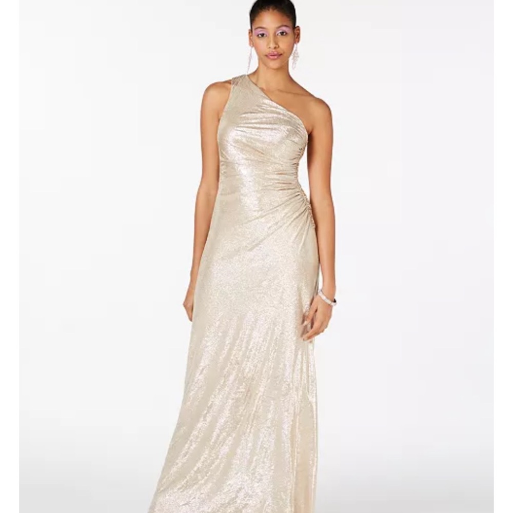 Calvin Klein One-Shoulder Gold Dress